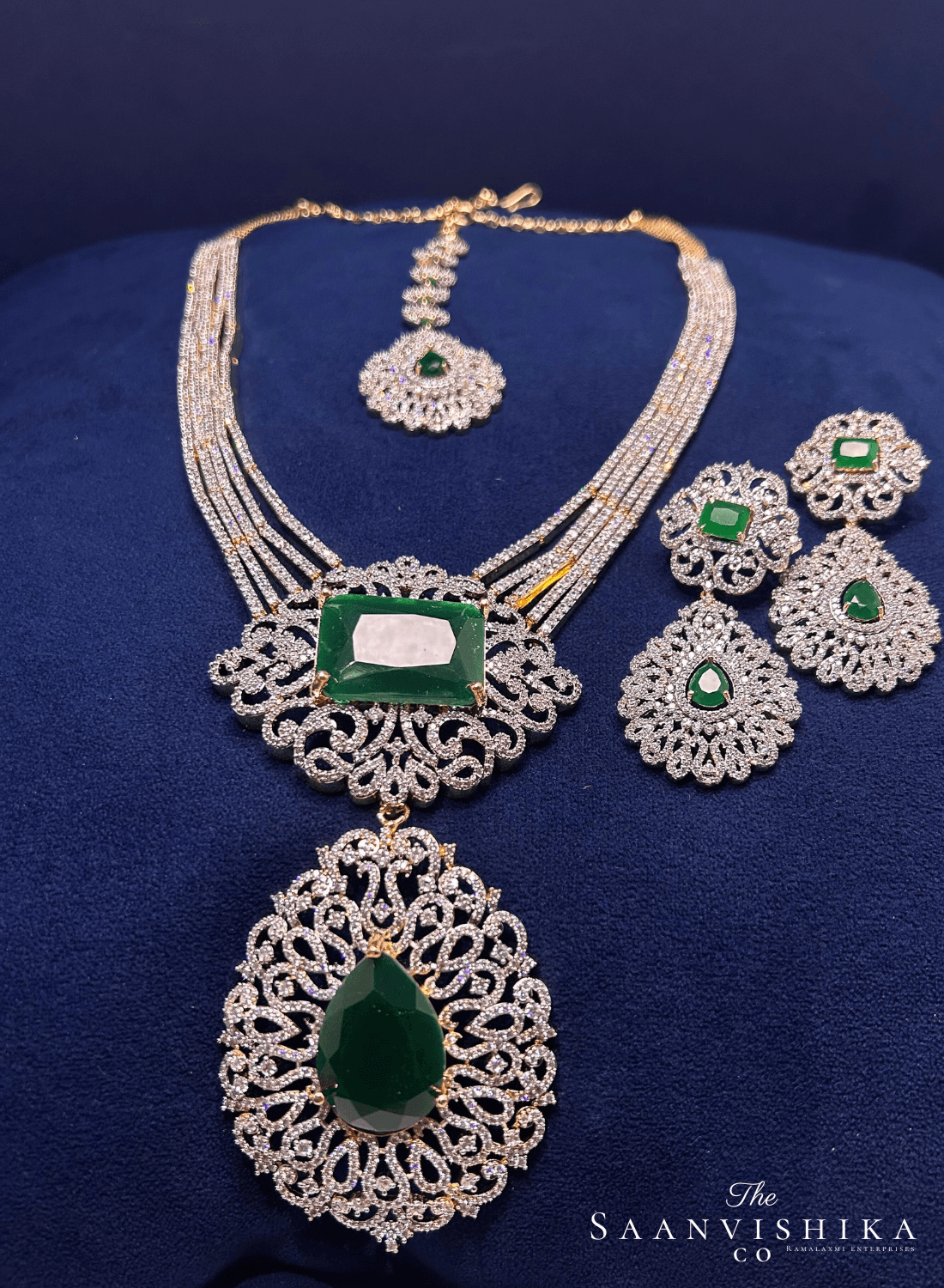 Luxurious Designer Uncut Large Emerald Stone Diamond Replica Haram Set