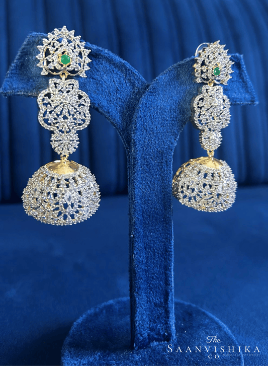 Long Jhumka Earrings Green