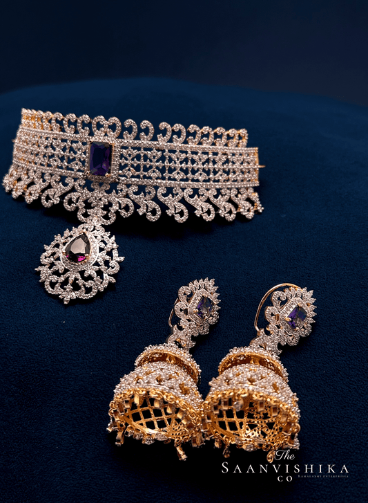 Grand Purple Diamond Choker with Earrings