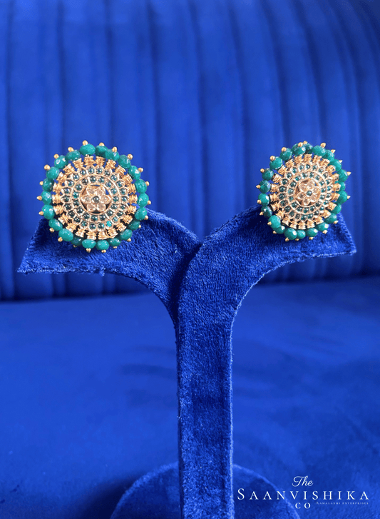 Dark Green Beads Gold Stud Earrings