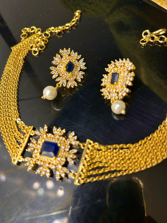 Chandraharam Neck Patti with Earrings Purple