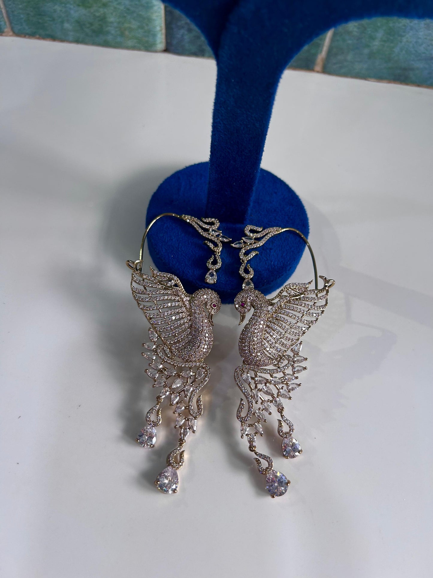 Designer CZ Diamond Peacock Earcuffs Crytsal