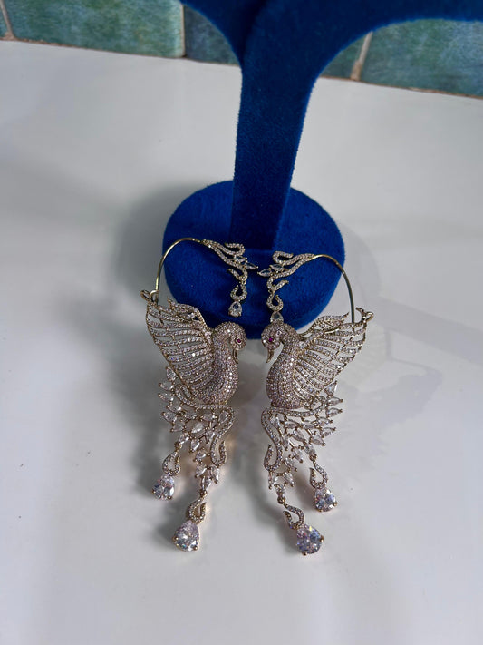Designer CZ Diamond Peacock Earcuffs Crytsal