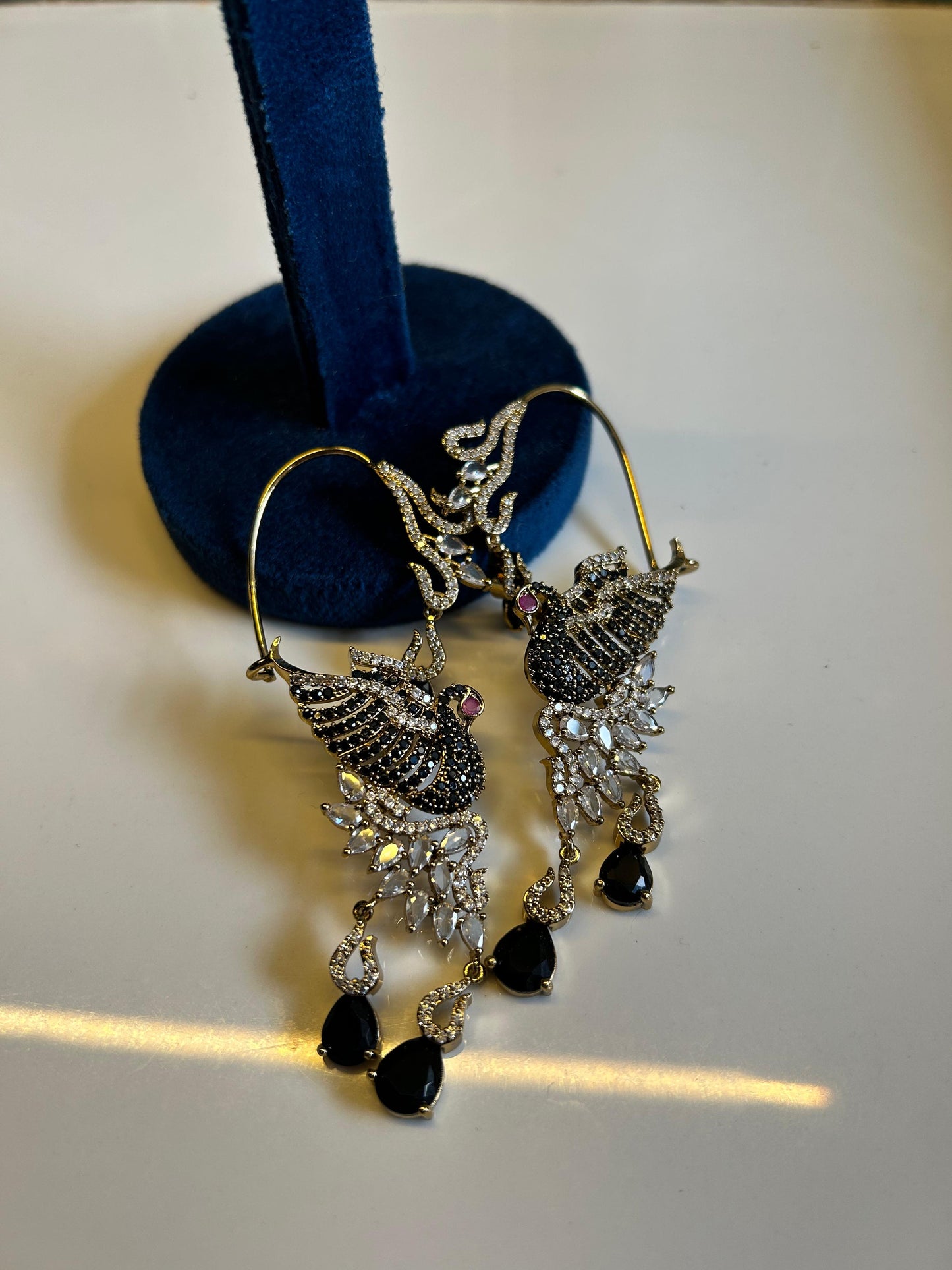 Small Designer CZ Diamond Peacock Earcuffs Black