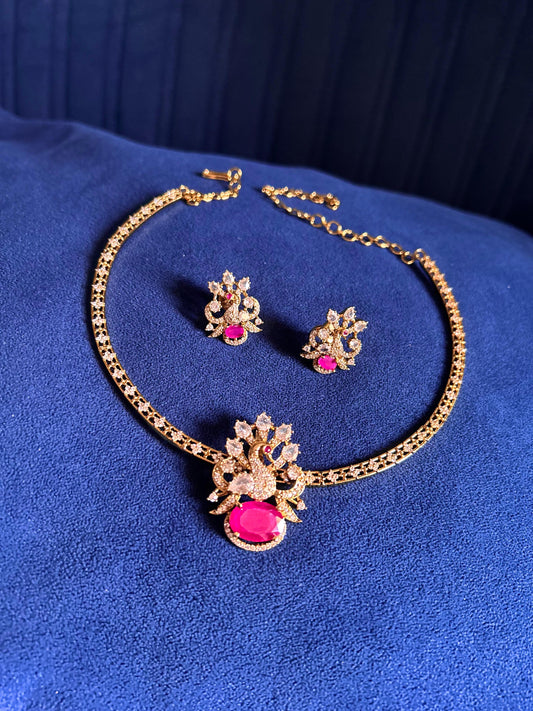 Victorian Single Swan Kanti with Pendant Set Ruby
