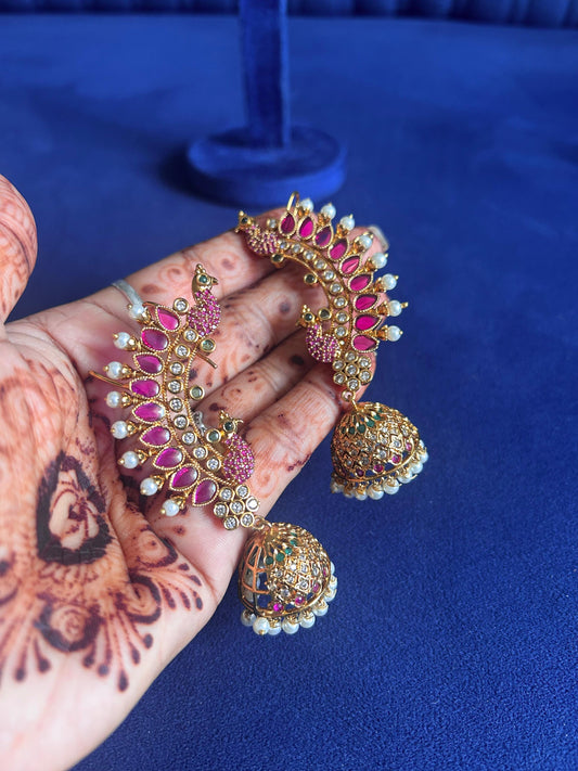 Full Ear Peacock Jhumka Earrings