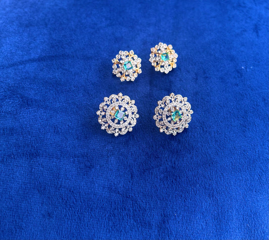 Diamond Look Stud Screwback with bugadi (green)