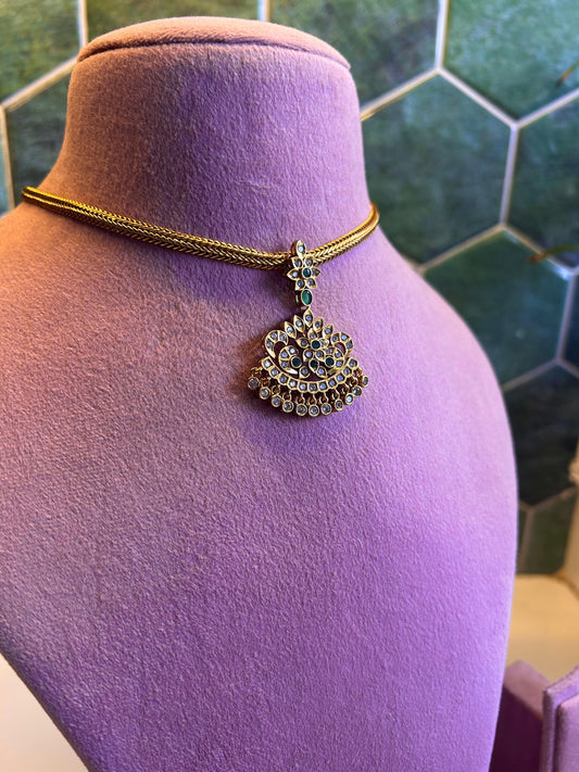 Panchloha Neck Patti with South Indian Screwback Earchain Green