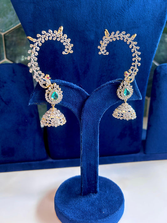 Swan Earcuffs with Jhumka Green