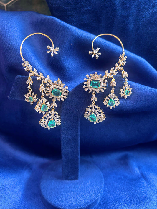 Grand Crystal Hanging Earcuffs (Green)