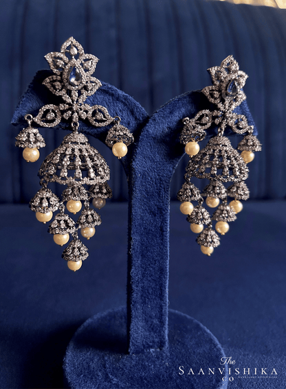 Black Victorian Bridal Pearl Jhumka (Purple)
