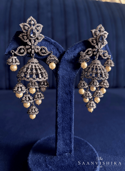 Black Victorian Bridal Pearl Jhumka (Purple)