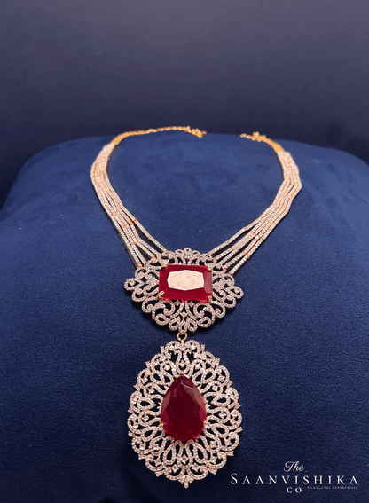 Luxurious Designer Uncut Large Ruby Stone Diamond Replica Haram Set