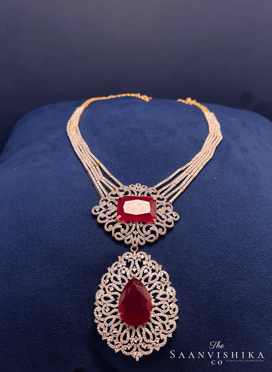 Luxurious Designer Uncut Large Ruby Stone Diamond Replica Haram Set