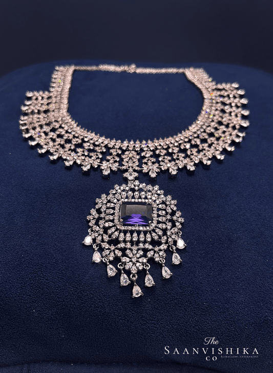 Detachable Pendant Grand Diamond Necklace with Earrings Purple