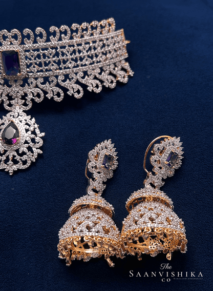 Grand Purple Diamond Choker with Earrings