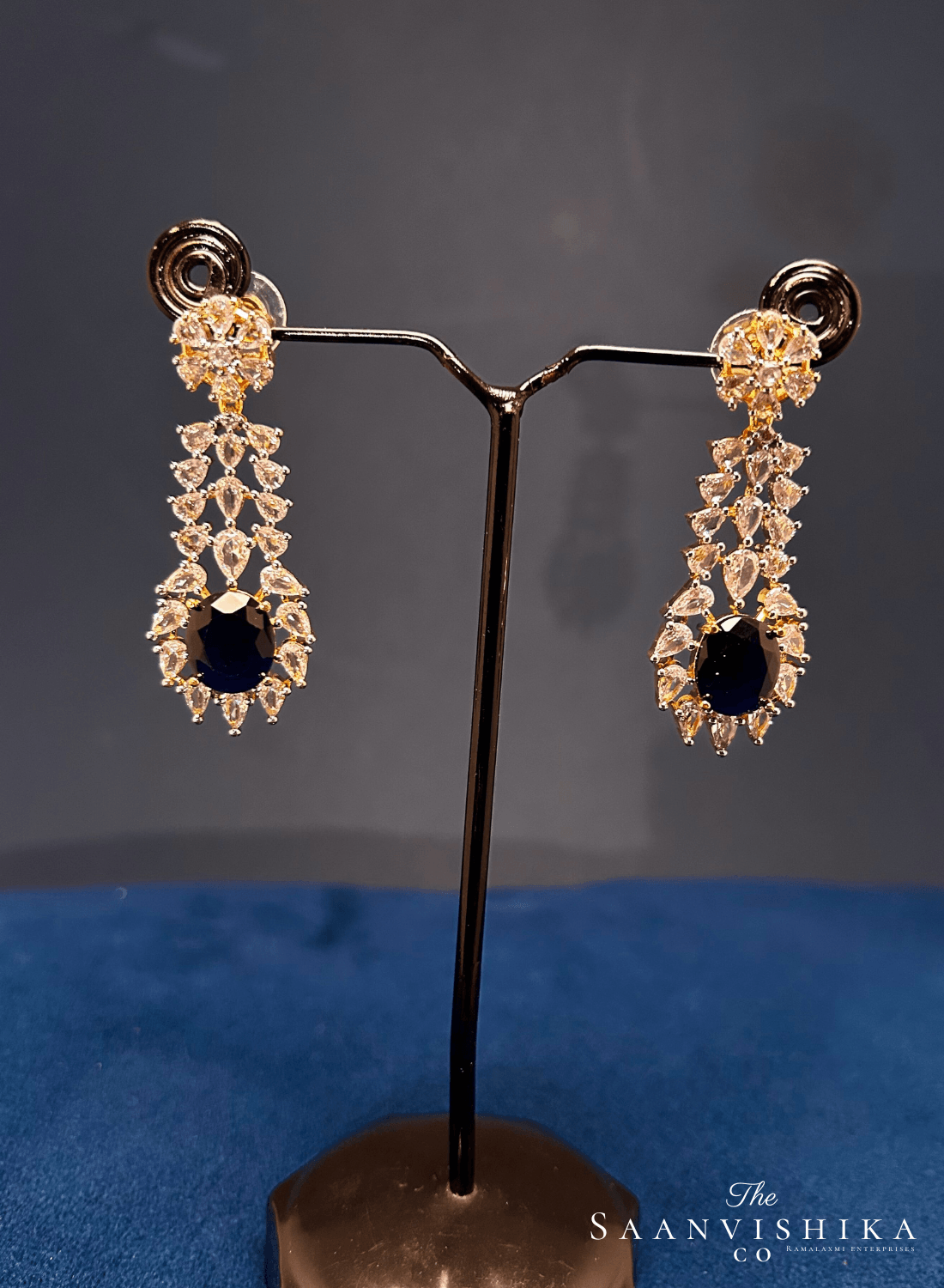 Hexagonal Gem Diamond Necklace with Earrings Black with Earrings