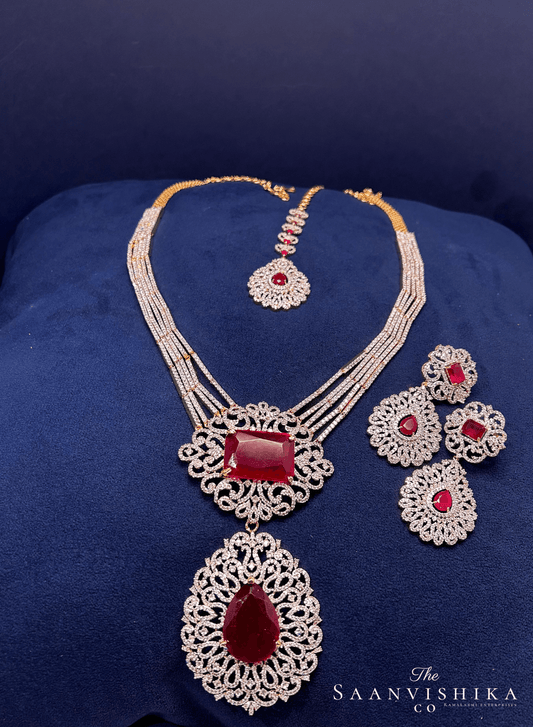 Luxurious Designer Uncut Large Ruby Stone Diamond Replica Haram Set