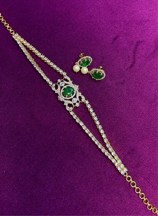 Simple 2 Chain Neck Patti Green with Studs