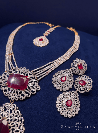 Luxurious Designer Uncut Large Ruby Stone Diamond Replica Haram Set