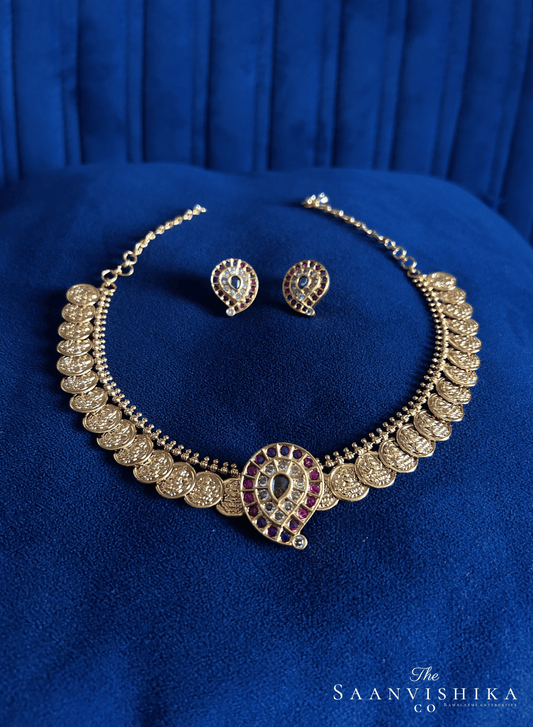 Gold Polish Laxmi Coins Kante Set with Detachable Pendant