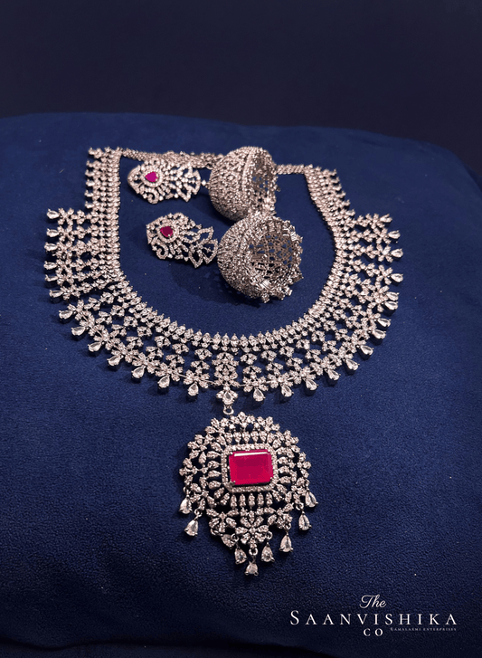 Detachable Pendant Grand Diamond Necklace  with Earrings Red