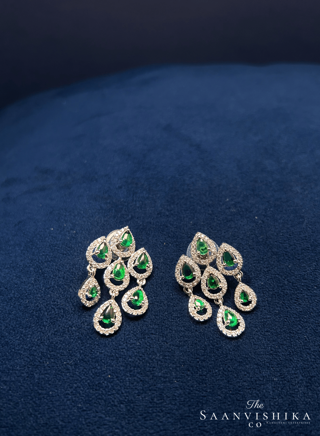 3 Layer Droplet Necklace with Earrings Green