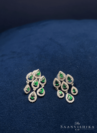 3 Layer Droplet Necklace with Earrings Green