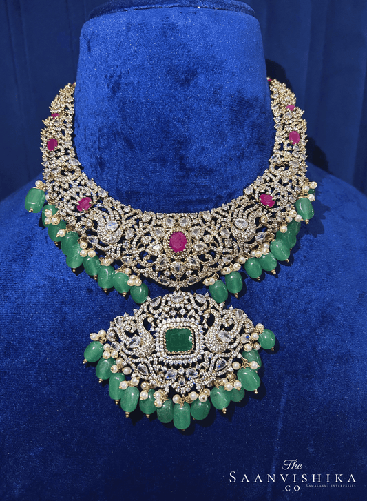 Detachable Pendant Beads Necklace with Jumka Green