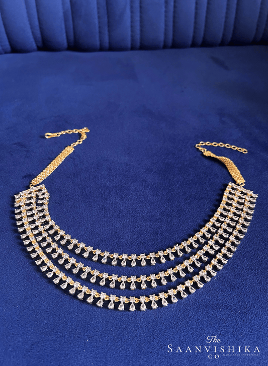 3 Layer American Diamond Short Necklace