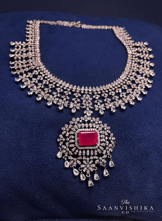 Detachable Pendant Grand Diamond Necklace  with Earrings Red