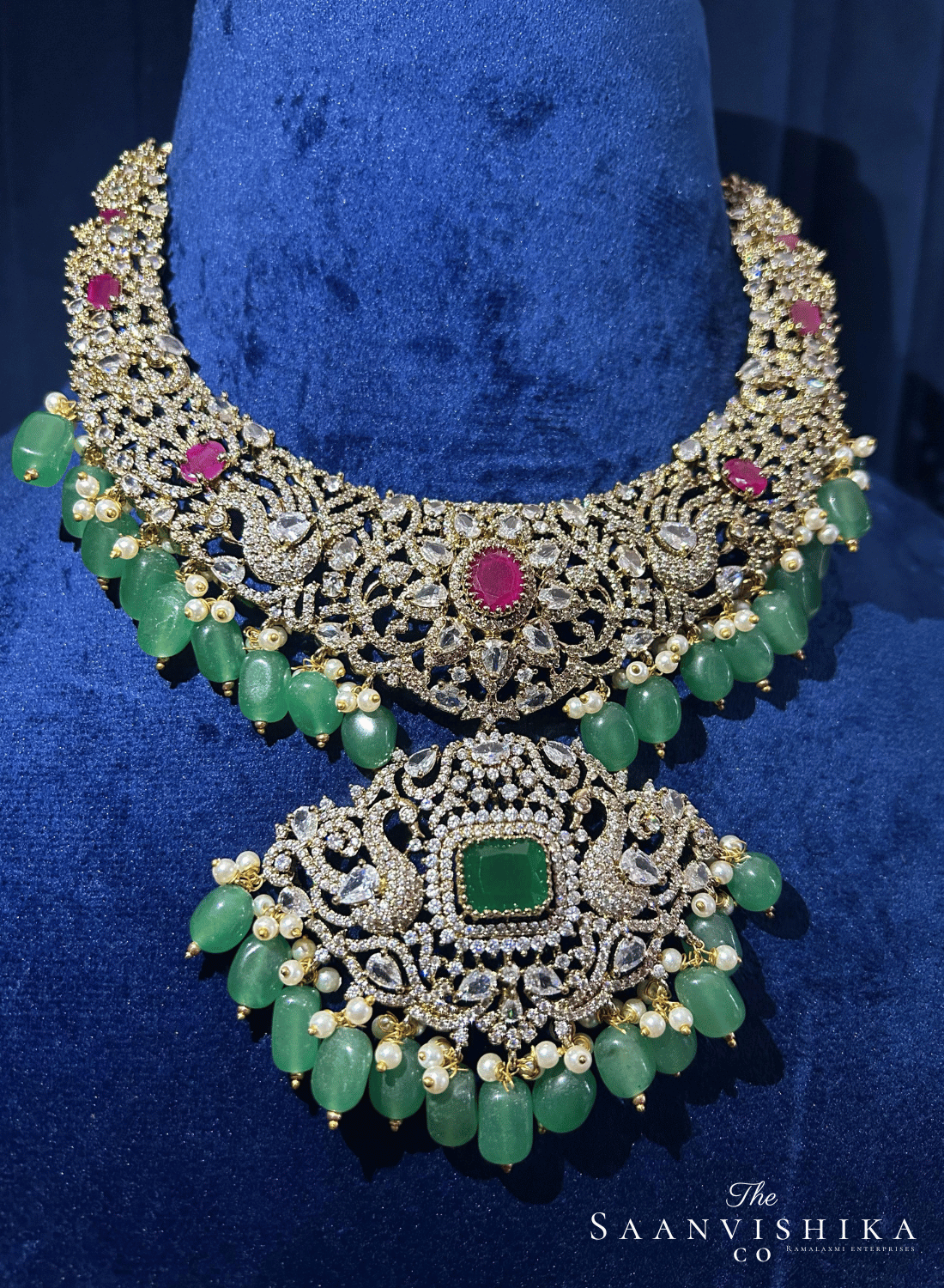 Detachable Pendant Beads Necklace with Jumka Green