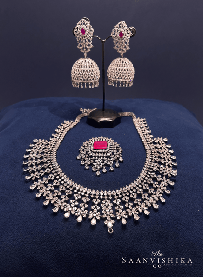 Detachable Pendant Grand Diamond Necklace  with Earrings Red