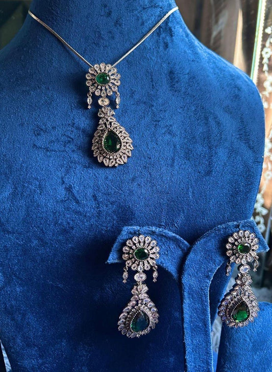 Doublet Pendant and Earrings Emerald Green