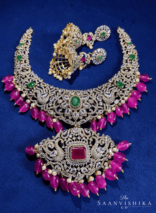 Detachable Pendant Beads Necklace with Jumka Ruby