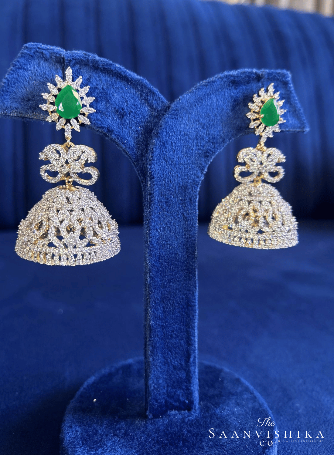 Droplet Jhumka Earrings Green