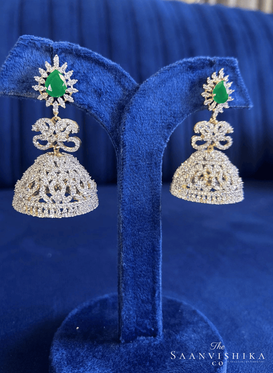Droplet Jhumka Earrings Green