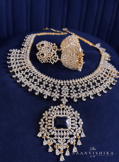 Detachable Pendant Grand Diamond Necklace  with Earrings Violet (GJ Polish)