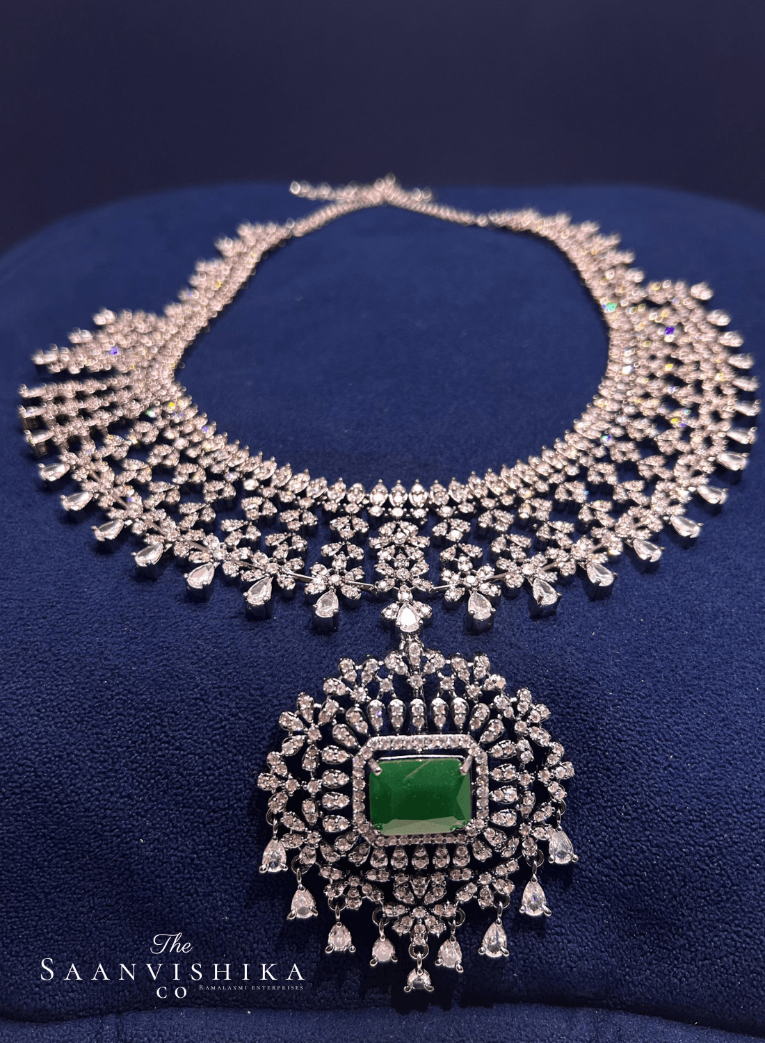 Detachable Pendant Grand Diamond Necklace  with Earrings Green
