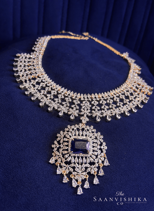 Detachable Pendant Grand Diamond Necklace  with Earrings Violet (GJ Polish)