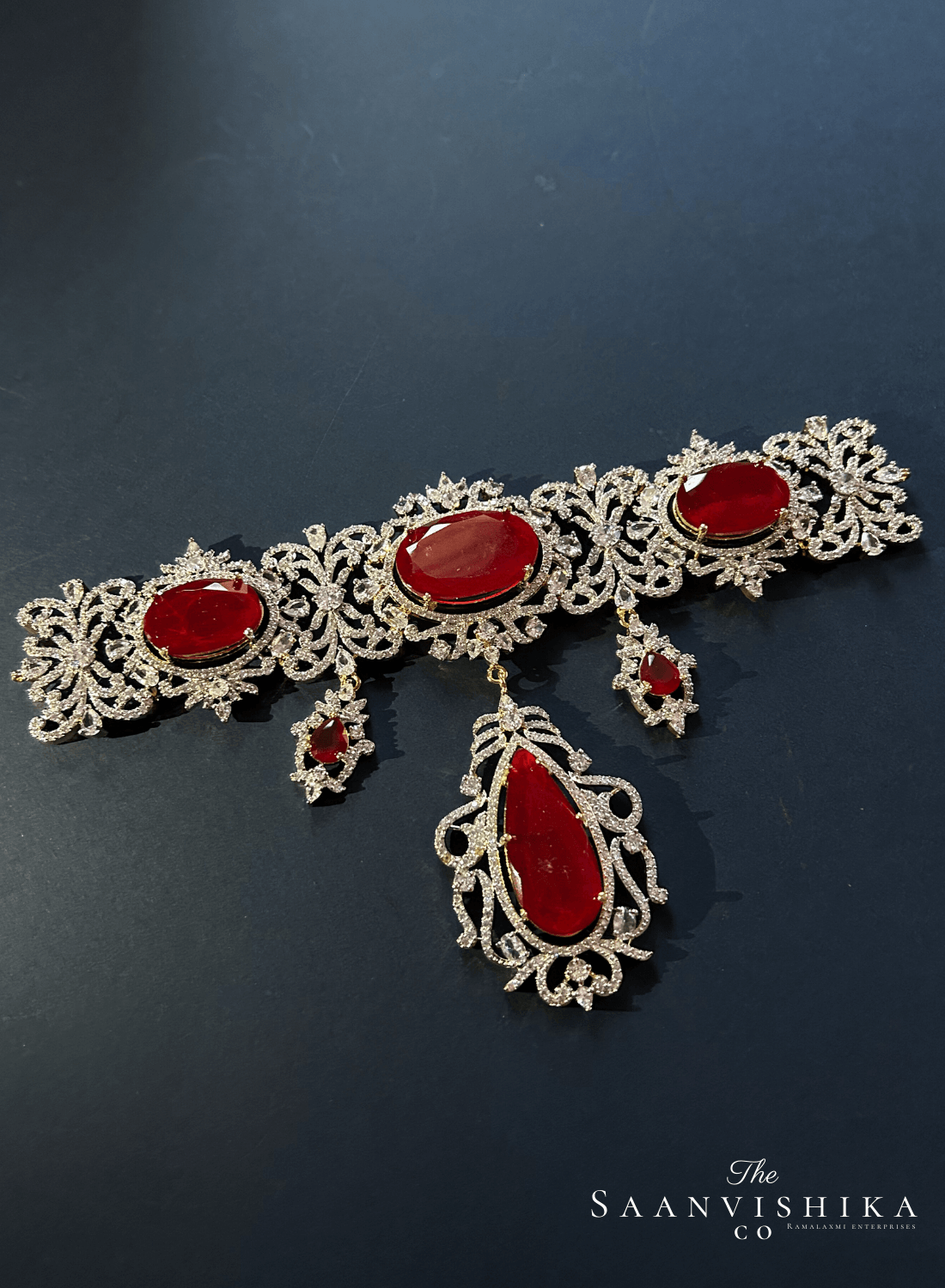 Grand Gemstone Diamond Choker with Earrings Red
