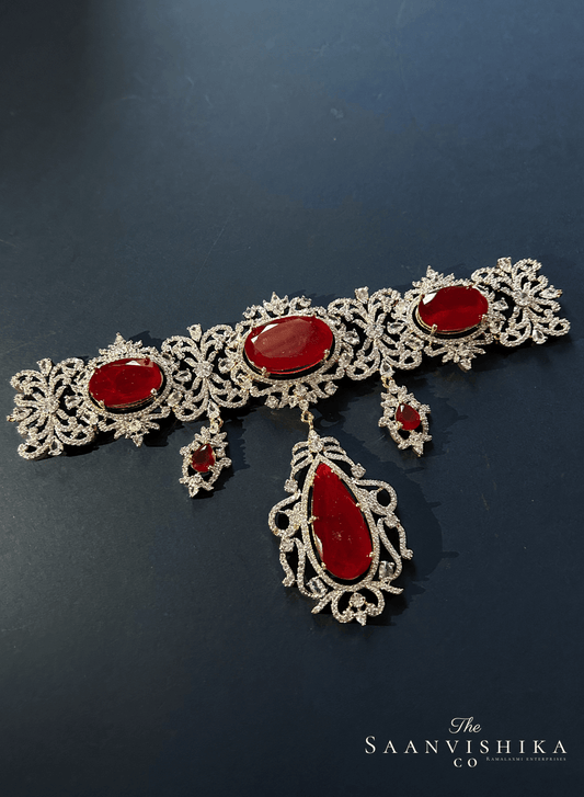 Grand Gemstone Diamond Choker with Earrings Red