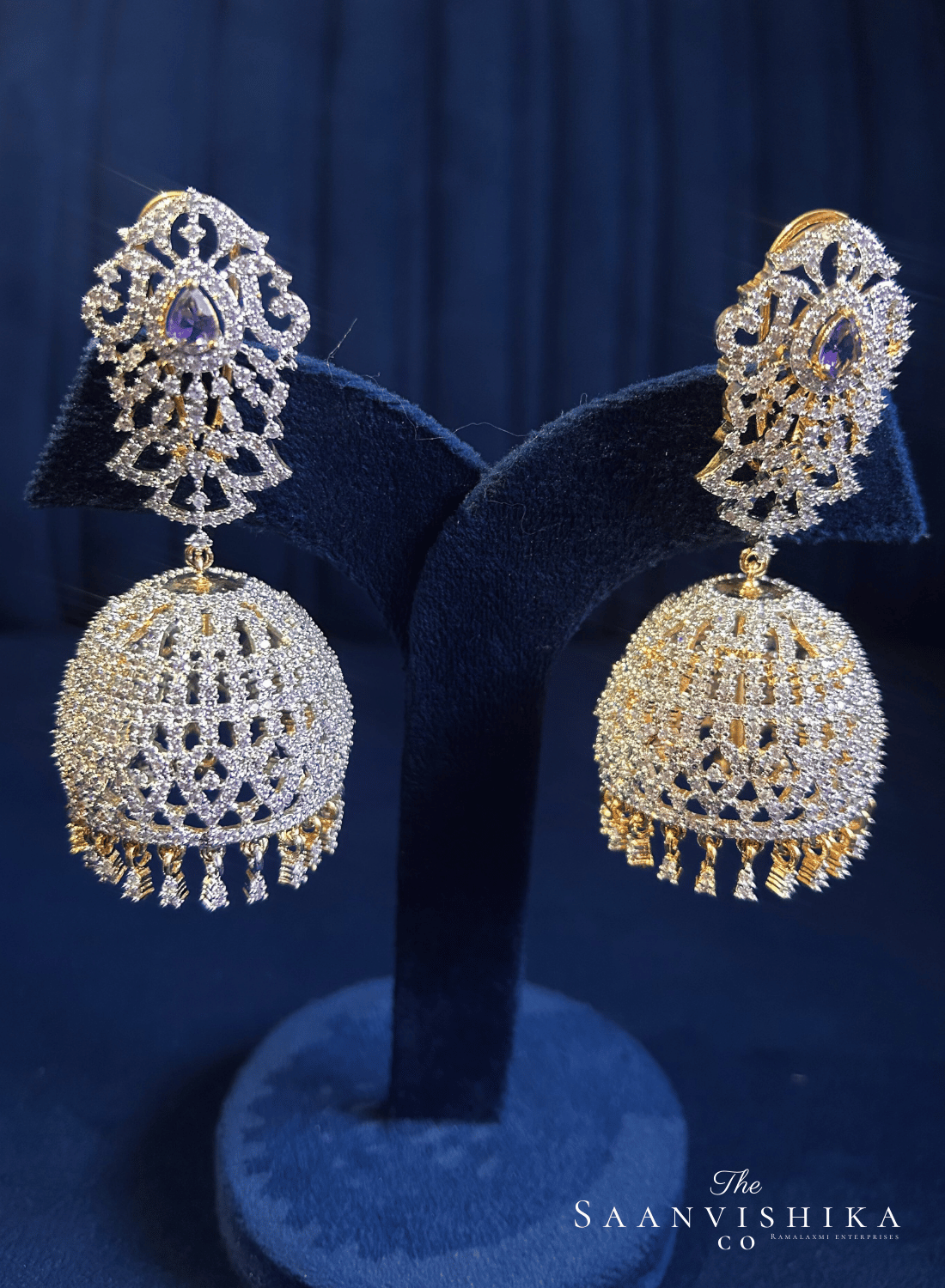 Detachable Pendant Grand Diamond Necklace  with Earrings Violet (GJ Polish)