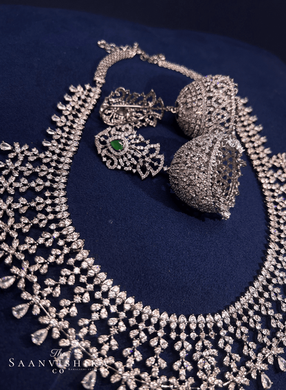 Detachable Pendant Grand Diamond Necklace  with Earrings Green
