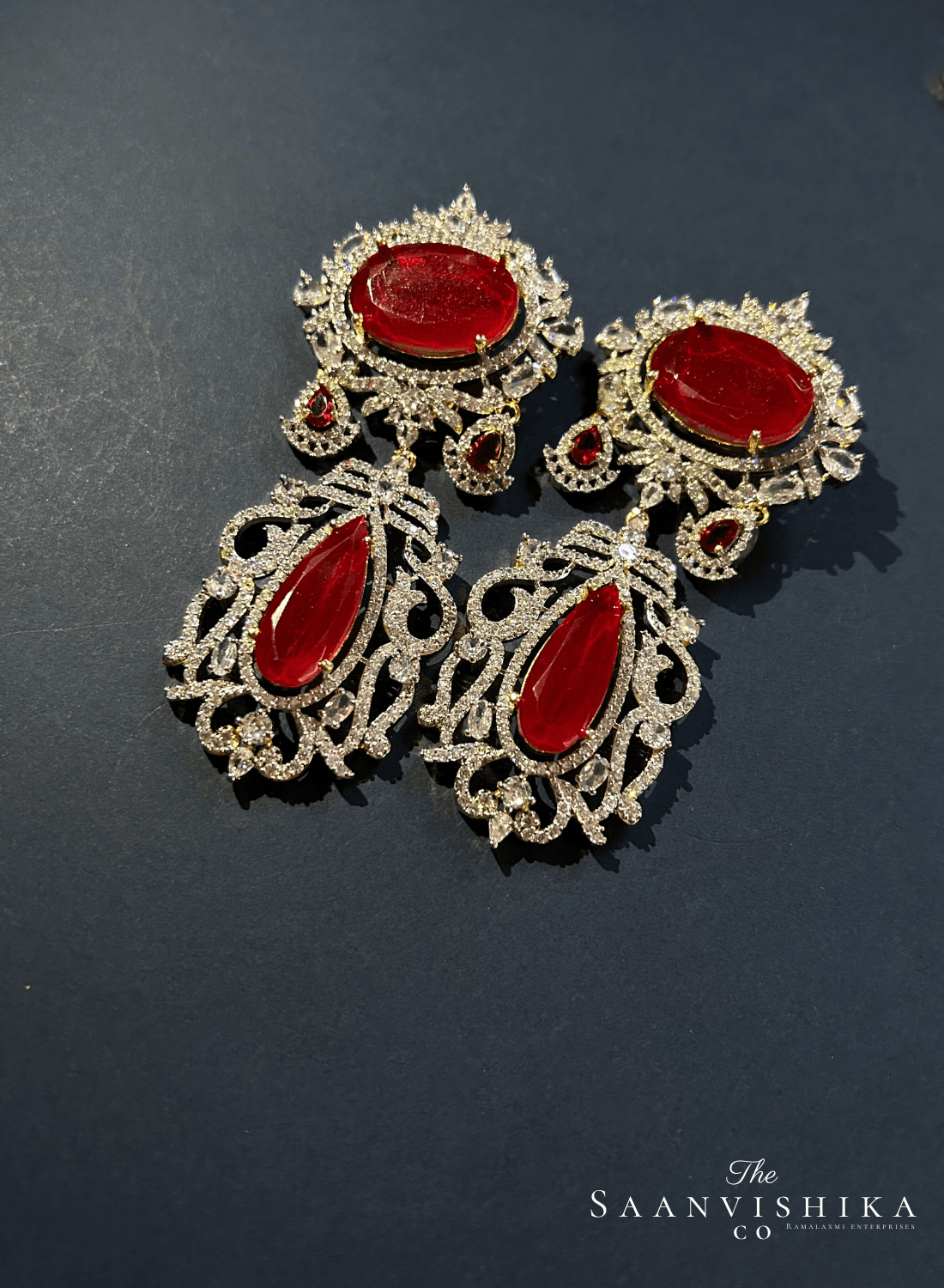 Grand Gemstone Diamond Choker with Earrings Red