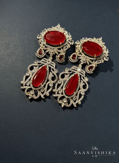 Grand Gemstone Diamond Choker with Earrings Red