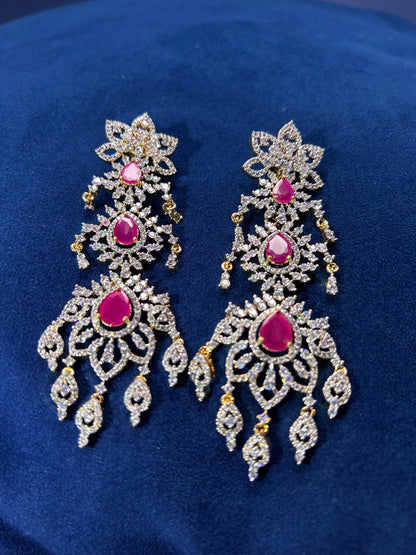 5 Layer Red Diamond Heavy Necklace with Earrings (GJ Polish)