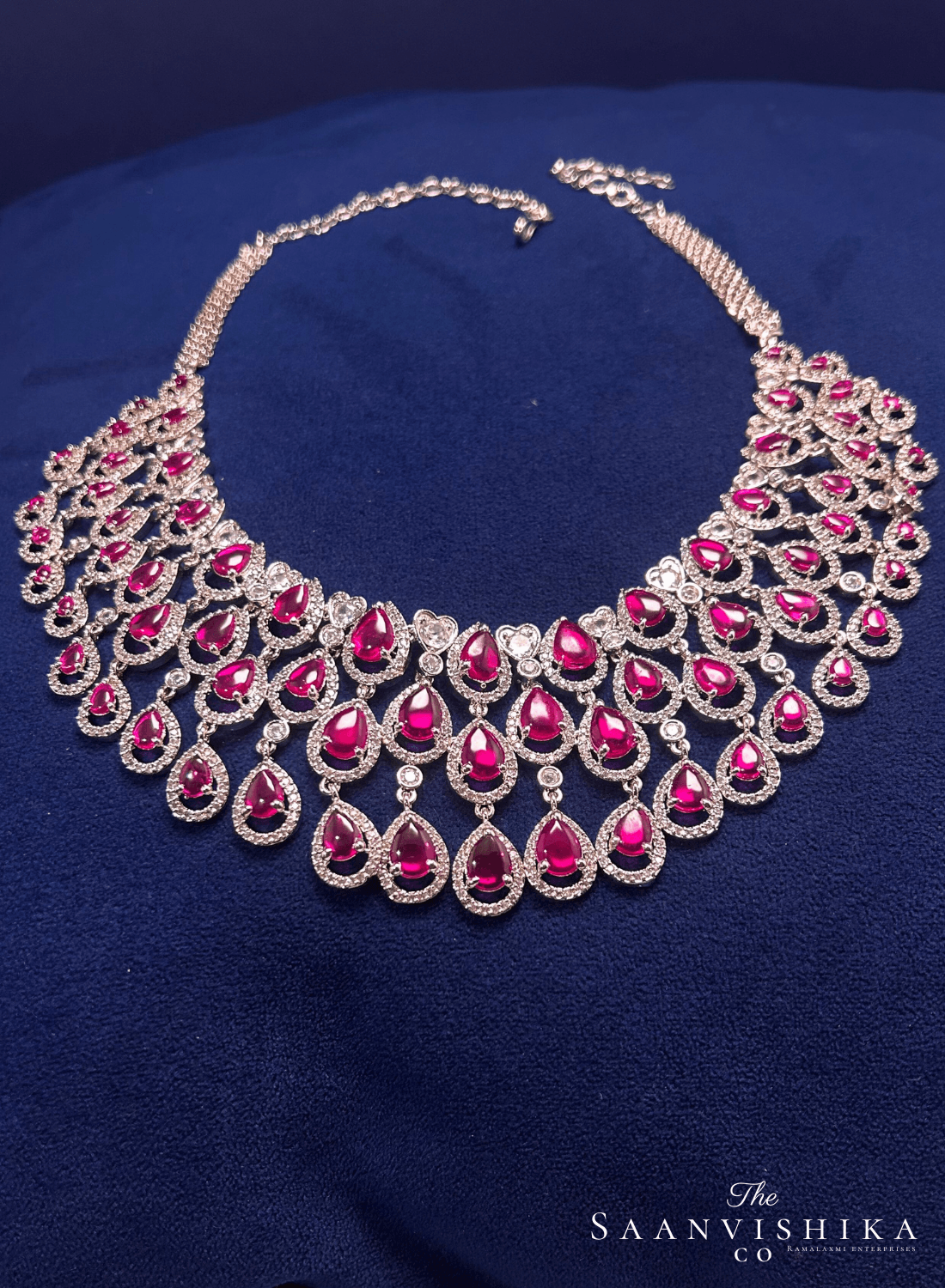 3 Layer Droplet Necklace with Earrings Ruby