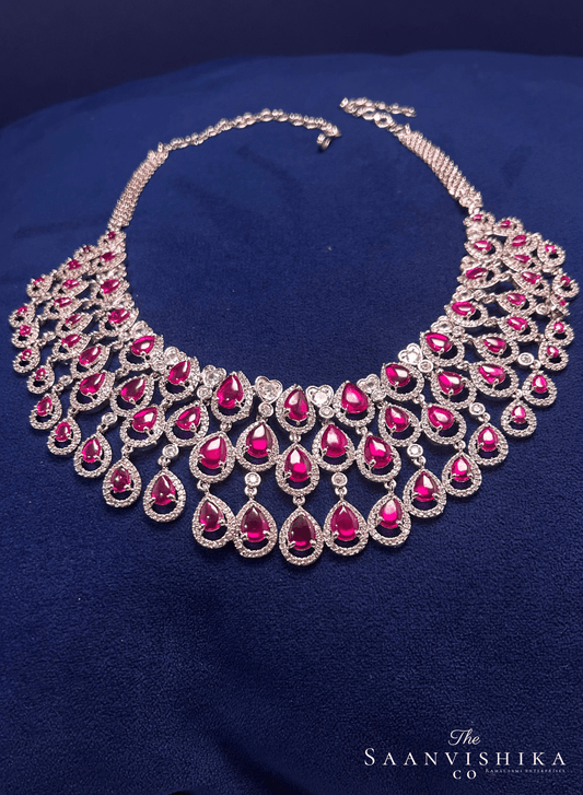 3 Layer Droplet Necklace with Earrings Ruby