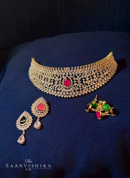 4 in 1  CZ Choker with Earrings